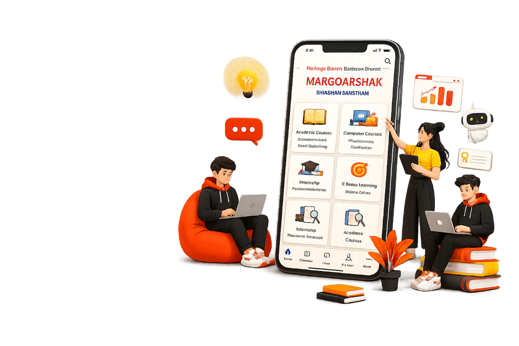 Margdarshak mobile app mockup showing course dashboard