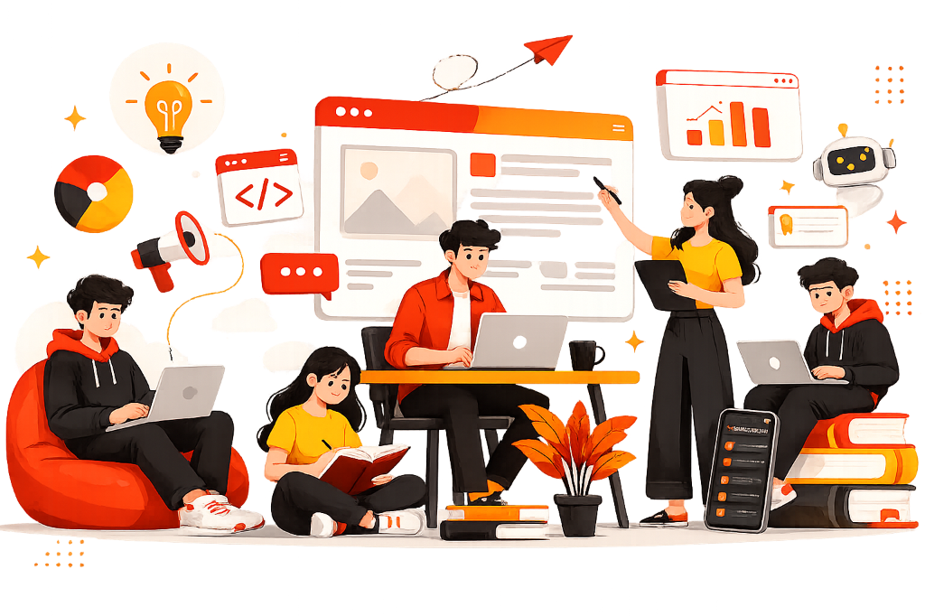 Margdarshak Learning Ecosystem — students in classroom with laptop